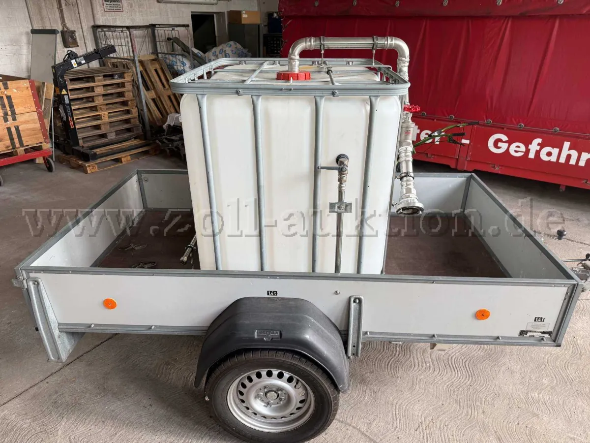 1 Anhänger offener Kasten von Westfalia 1,4to.mit Wassertank 1.000 Ltr.