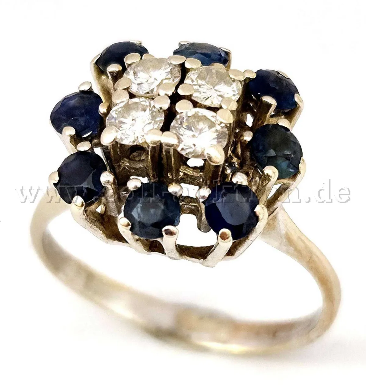1 bague en or blanc 585 avec diamants et saphirs