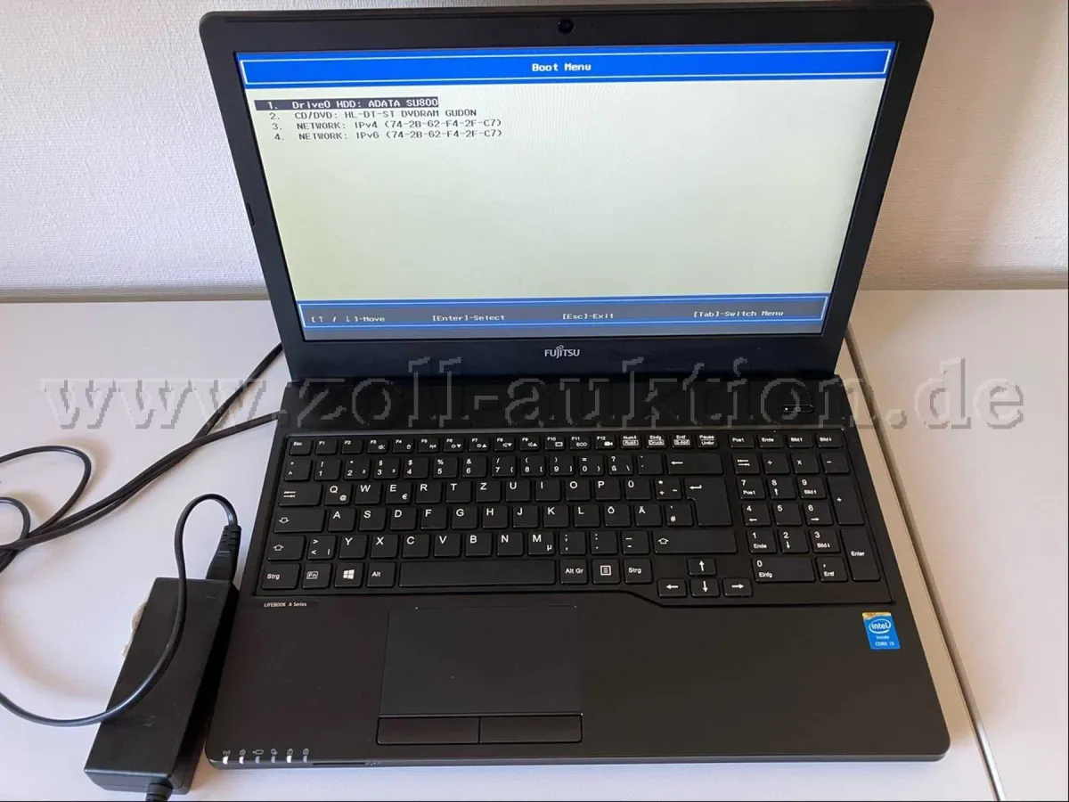 1 laptop Fujitsu A555 without operating system 15 inch (used with power supply)