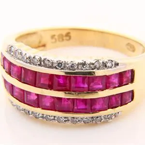 Diamant/robijn damesring