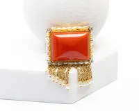 Broszka, delikatna ręczna robota, Włochy, złoto żółte 18kt, koral, perły, diamenty, 21 x 16 mm, razem ok. 12,7 g