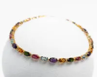 Náramek, 14kt žluté zlato, různé barevné kameny, vždy 6x: turmalíny, akvamaríny, ametysty, citríny, celkem cca 6,82 ct, cca 5,63 g, cca 18 cm dlouhý
