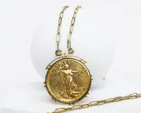 Münzanhänger an Kette, Kette 14kt Gelbgold, Münze USA Twenty Dollars, Liberty 1927, GG 900, ca. 53.23 g, ca. 84 cm lang