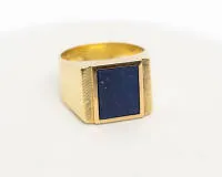 Men's ring, 14kt yellow gold, lapis lazuli approx. 14 x 12 mm, hallmark HM, approx. 14.6 g, RM 66, stone worn