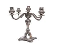 Candelabra, silver 830, Baroque form, five-light with rich floral decor, three socket inserts included