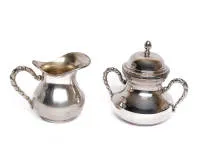 Sahnegießer und Zuckerdose, Silber 800, H. 8.5 cm / 12 cm, ca. 400 g