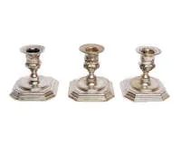 Set of three low candlesticks, silver 800, probably Italy, H. 9.5 cm, total approx. 535 g