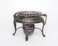 Tea light holder, 925 silver, London, G&S Co Ltd., oval body with hinged lid, secured by pins, four curved legs, 12 x 16.5 x 14 cm, 493 g, solder joint