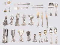 Silver cutlery, 126 pcs, Koch & Bergfeld, silver 800, imperial stamp, model "Louis XVI", monogrammed "J" on handle