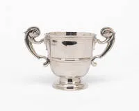 Sugar pot, London, 1924, maker's mark C & Co, probably Collingwood & Co, sterling silver, cylindrical body on profiled round foot, two lateral scroll-shaped handles, model number 22475, H. 10.5 cm, approx. 393 g