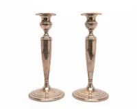 Pair of candlesticks, silver 925, USA, Gorham Manufacturing Company, baluster socket over conical shaft on plate-shaped base, H. 26 cm each, total weight approx. 1,199 g