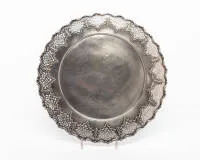 Vorlegeplatte, Bruckmann & Söhne, Heilbronn, 1910 - 1930, Silber 925, Modellnummer 12521, durchbrochener Rand, ø 41 cm, ca. 1.043 g