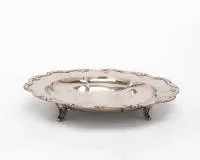 Presentation tray, silver 830, curved rim, deep centre, on four feet, 5.6 cm high, ø 36 cm, approx. 975 g