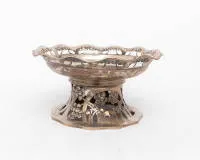 Fruit bowl, silver 800, around 1900, Austro-Hungarian hallmark, 1866-1937, openwork tall foot, decorated with shallow relief flower bowl, with matching wide rim, 13.5 cm high, ø 26 cm, approx. 633 g