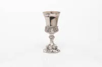Coupe, argent, 13 lots, vers 1850, historicisme, pied et tige ornés de feuillage, intérieur doré, 20 cm de haut, env. 188 g