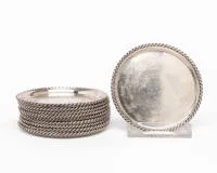 10 Untersetzer, Silber 925, Kordelrand, ø 9 cm, ca. 393 g