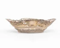 Openwork basket, silver 800, German, maker's mark AMD, base with rose relief, 7.5 x 29 x 22.5 cm, approx. 412 g