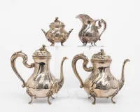 Silver service in rococo style, Milan / Italy, silver 800, teapot, coffee pot, milk jug, sugar bowl gilt inside, total approx. 2,160 g