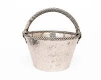 Champagner-Korb, Valenti, Spanien, versilbert, Kordelrand und -henkel, H. 31 cm, Gebrauchsspuren