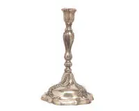 Chandelier de table, 1re moitié 19e s., argent 12 lots, poinçon de maître "A.E.", fût balustre sur base mouvementée avec décor ornemental, armoiries gravées, H. 26,5 cm, 515 g