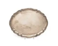 Grand plateau, argent, marque de bijoutier Samuel Spyer d'Amsterdam, forme à courbes et contre-courbes, env. 1.116 g