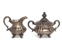 Pot à crème et sucrier, Bruckmann & Söhne, Heilbronn, marque de bijoutier F.J. Schröder de Berlin, argent 835, intérieur doré, env. 436 g au total