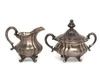 Pot à crème et sucrier, Bruckmann & Söhne, Heilbronn, marque de bijoutier F.J. Schröder de Berlin, argent 835, intérieur doré, env. 436 g au total