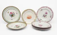 7 assiettes KPM, lot, décors diff., modèles diff., décor ajouré, ø env. 22 cm - 25 cm