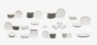 Speiseservice, KPM, Zeptermarke, Neuosier, bestehend aus: 12 Speiseteller, 22 Dessertteller, 12 Kuchenteller, 12 Teetassen mit Untertassen, 8 Suppenteller, 1 Aufsatzschale mit Deckel, 3 Anbietschalen, 1 größere Anbietschale, 5 ovale Servierplatten...