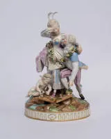 Porcelain figurine, "The Broken Bridge", Meissen, probably around 1780, model by Michel Victor Acier around 1777, underglaze blue crossed swords mark with star, approx. 25 x 16 x 13 cm, restored