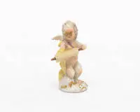 Figurine, putto en médecin, Meissen vers 1750, marque aux épées, peint polychrome, dorure, env. 9,5 cm de haut