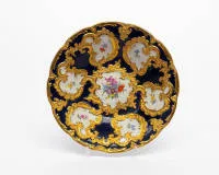 Coupe d'apparat, Meissen, marque aux épées, 2e choix, dorure, fond bleu cobalt, peinture florale, Ø env. 28,5 cm