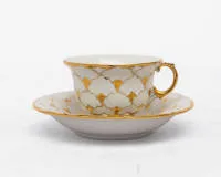 Mocha cup with saucer, Meissen, sword mark, 1st choice, shell relief, gold decoration