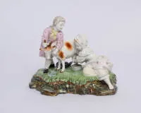 Figurengruppe, "Ziegenmelkerin", Höchst, Modell von Johann Peter Melchior um 1770, ca. 15 cm hoch, Spitzen der beiden Hörner restauriert
