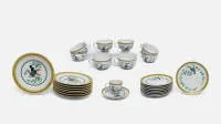 Hermès, coffee service "Toucans", Limoges execution, for 8 people, 26 pieces, 8 coffee cups, 8 saucers, 8 cake plates, one mocha cup with saucer