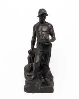 Figure 'Mineur', céramique, bronze, signée Bläsche, Reps & Trinte Magdeburg, env. 65 cm de haut, éclats