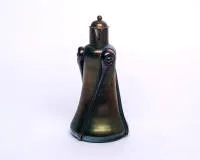 Carafe, Art Nouveau style, 20th c., iridescent glass with three applied decorative ribs, brass mounting, 22 cm high