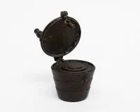 Nuremberg bucket weights / apothecary weights, 17th-19th c., patinated bronze, conical body with hinged lid and eight weights stacked inside each other