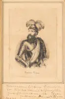 Autographe, Guillermo Schmidt Pizarro (1880 Tacna - 1964 Lima, important collectionneur et marchand d'art péruvien), dédicace à l'encre brune au couple ami Schmid, datée du 23 janvier (19)63, sous une lithographie avec le...