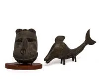 Paire de figures, léopard et poisson, Burkina Faso et Cameroun, env. 20 cm de haut, une 40 cm de long