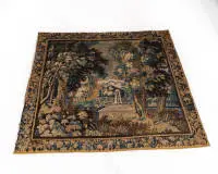 Tapisserie flamande, 17e s., vue de jardin avec fontaine, env. 2,24 x 2,23 m, tringle au verso pour accrochage mural