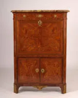 Secrétaire à abattant, Louis XVI, France, around 1780, Pierre Macret (1727-1806), tall rectangular body with chamfered pilasters and fine three-sided marquetry in various precious woods, veneer panels framed by meandering...