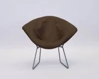 Sessel nach dem Entwurf zum Diamond Chair von Harry Bertoia (1915 - 1978), Hersteller ungesichert, diamantförmiger Gitterdrahtkorpus mit erneuertem Vollbezug, 73.5 x 83 x 73 cm, Korpus verzogen, zahlreiche Schad- und Reparaturstellen