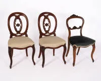 3 Victorian chairs, England, 2nd half 19th c., mahogany, balloon backs, a matching pair with light upholstery and another with black upholstery, H. 2 x 90 cm and 86 cm