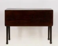 Drop-leaf table, England, 18th c., solid mahogany, rectangular top with fold-up sides on four legs, one apron drawer, 70.5 x 56 (120) x 99 cm, additions and signs of use