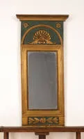 Wall mirror, Empire, 1st third 19th c., light blue and gilt frame, 77 x 36 cm, repair