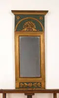 Miroir mural, Empire, 1er tiers du 19e s., cadre bleu clair et doré, 77 x 36 cm, réparation