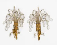 Paar Wandappliken mit Kristallbehang, Stil Louis XVI, Schweden, 19. Jh., ca. 31 x 16 cm