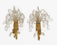 Paire d'appliques murales avec pendeloques en cristal, style Louis XVI, Suède, 19e s., env. 31 x 16 cm