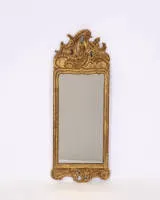 Rococo mirror, Louis XV, circa 1750, openwork rocailles in pediment and base, 97 x 38 cm, glass replaced